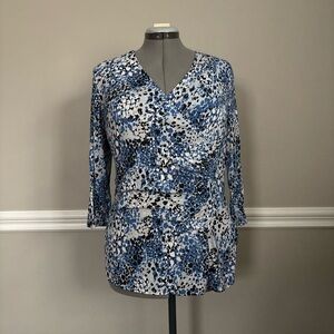XXL Plus | Dana Buchman | Blue Abstract Print V-Neck Top